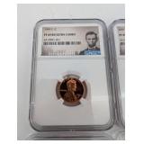 Lincoln Cent 4-Coin Graded Set: 1999-S PF69 RD Ultra Cameo, 2001-S PF69 RD Ultra Cameo, 1973-S PR69 RD CAM, 2025-D MS67 RD Last Year of Issue