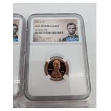 Lincoln Cent 4-Coin Graded Set: 1999-S PF69 RD Ultra Cameo, 2001-S PF69 RD Ultra Cameo, 1973-S PR69 RD CAM, 2025-D MS67 RD Last Year of Issue