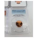 Lincoln Cent 4-Coin Graded Set: 1999-S PF69 RD Ultra Cameo, 2001-S PF69 RD Ultra Cameo, 1973-S PR69 RD CAM, 2025-D MS67 RD Last Year of Issue