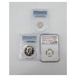 3-Coin Proof Coin Lot: 1970-S 50C PR69, 1971-S 10C PR69, 2001-S 10C PF70UC NGC (Lot of 3)