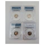 Lot Of 4 Graded Roosevelt Dimes