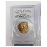 PCGS Slabbed Coins Lot - 4: 2010-P Franklin Pierce Dollar SP68; GW First Day MS65; 1974-S 1C PR68RD CAM; 1968-S 5C PR69 (Lot of 4)