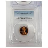 PCGS Slabbed Coins Lot - 4: 2010-P Franklin Pierce Dollar SP68; GW First Day MS65; 1974-S 1C PR68RD CAM; 1968-S 5C PR69 (Lot of 4)