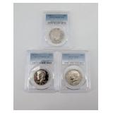 Kennedy Half Dollars PCGS Set - 1985-S PR69DCAM, 1977-S PR69DCAM, 1974-D MS65
