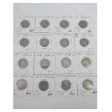 Buffalo Nickel - Mixed Years 1913-1938, 16 Coins in Clear Holders