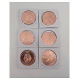 1oz Copper Rounds Assortment (Lot of 6)