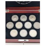 Peace Dollar Collection - 12 Coins (1921-1935) in Wood Display Box Includes Key 1921!
