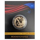 United States Mint American Innovation $1 Reverse Proof Coins - 2019 PA and 2020 CT/MA/MD