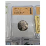 Set of 6 US Coins - Jefferson 1978-S 5C, Washington 1993-S 25C, Lincoln Cent 1943 MS-65