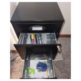 Black 3-Drawer Metal Filing Cabinet with office supplies