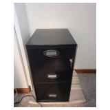 Black 3-Drawer Metal Filing Cabinet with office supplies