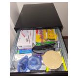 Black 3-Drawer Metal Filing Cabinet with office supplies