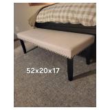Beige Upholstered Bed Bench with Nailhead Trim - 52x20x17