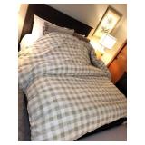 Queen Duvet Comforter Set - Beige Taupe Check Pattern
