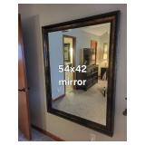 54x42 Inch Beveled Wall Mirror with Dark Wood Frame