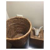 Woven Bathroom Set: Wastebasket, Tissue Box Cover, Glass Jars with Lids, Soap Dispensers