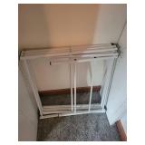 Assorted Clothes Hangers (White Plastic, Clear & Gray) & Folding Drying Rack