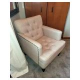 Beige Tufted Armchair with Nailhead Trim - 28x29x34