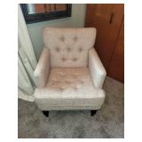 Beige Tufted Armchair with Nailhead Trim - 28x29x34