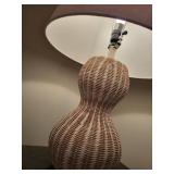 2 Table Lamps 12x24 - Woven Rattan Base with Beige Fabric Shade