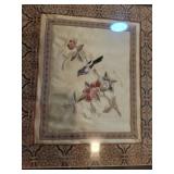 Framed Silk Embroidered Panels - Birds & Flowers (Lot of 2)