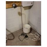 Brass Floor Lamp - Grey Fabric Drum Shade - Vintage Style Accent Lighting