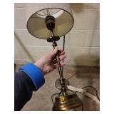 Brass Floor Lamp - Grey Fabric Drum Shade - Vintage Style Accent Lighting