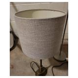 Brass Floor Lamp - Grey Fabric Drum Shade - Vintage Style Accent Lighting