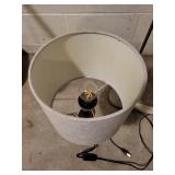 Brass Floor Lamp - Grey Fabric Drum Shade - Vintage Style Accent Lighting