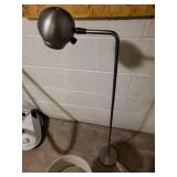 Brass Floor Lamp - Grey Fabric Drum Shade - Vintage Style Accent Lighting