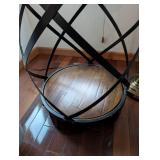 Round Wood Top Side Table with Criss-Cross Iron Frame Base