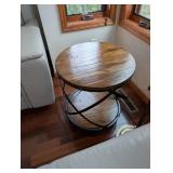 Round Wood Top Side Table with Criss-Cross Iron Frame Base