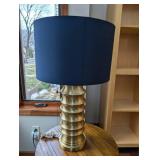 Brass Ribbed Table Lamp - Navy Blue Drum Shade