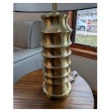 Brass Ribbed Table Lamp - Navy Blue Drum Shade