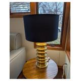 Brass Ribbed Table Lamp - Navy Blue Drum Shade