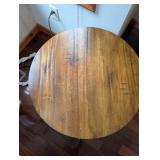 Round Wood Top End Table - Iron X-Frame with Lower Shelf