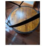 Round Wood Top End Table - Iron X-Frame with Lower Shelf