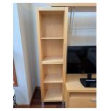 Oak TV Entertainment Center with Glass Shelf, Drawer, and Twin Bookcases