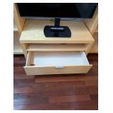 Oak TV Entertainment Center with Glass Shelf, Drawer, and Twin Bookcases