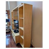 Oak TV Entertainment Center with Glass Shelf, Drawer, and Twin Bookcases