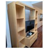 Oak TV Entertainment Center with Glass Shelf, Drawer, and Twin Bookcases