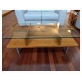 Glass Top Coffee Table - Wood Base & Metal Legs