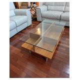 Glass Top Coffee Table - Wood Base & Metal Legs