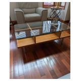 Glass Top Coffee Table - Wood Base & Metal Legs