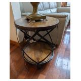 Round Wood Top Side Table - Iron X-Frame Base