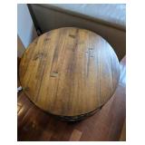 Round Wood Top Side Table - Iron X-Frame Base