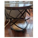 Round Wood Top Side Table - Iron X-Frame Base