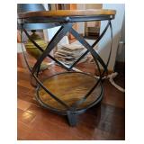 Round Wood Top Side Table - Iron X-Frame Base