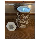 Ginger Jar with Lid - Brown & White Floral Pattern