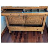 Antique Oak Mission-Style Dresser with Mirror - Carved Sides, 2-Door Cabinet